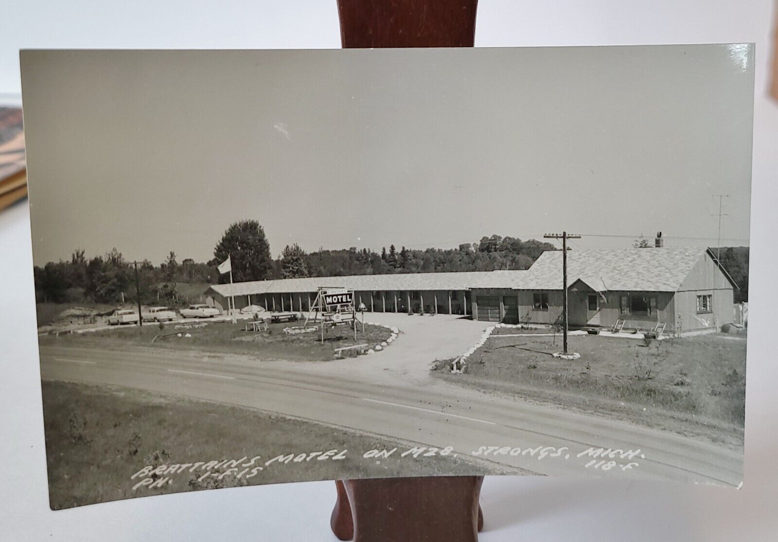 Vintage Brattains Motel on M28 Strongs Michigan Real Photo Postcard