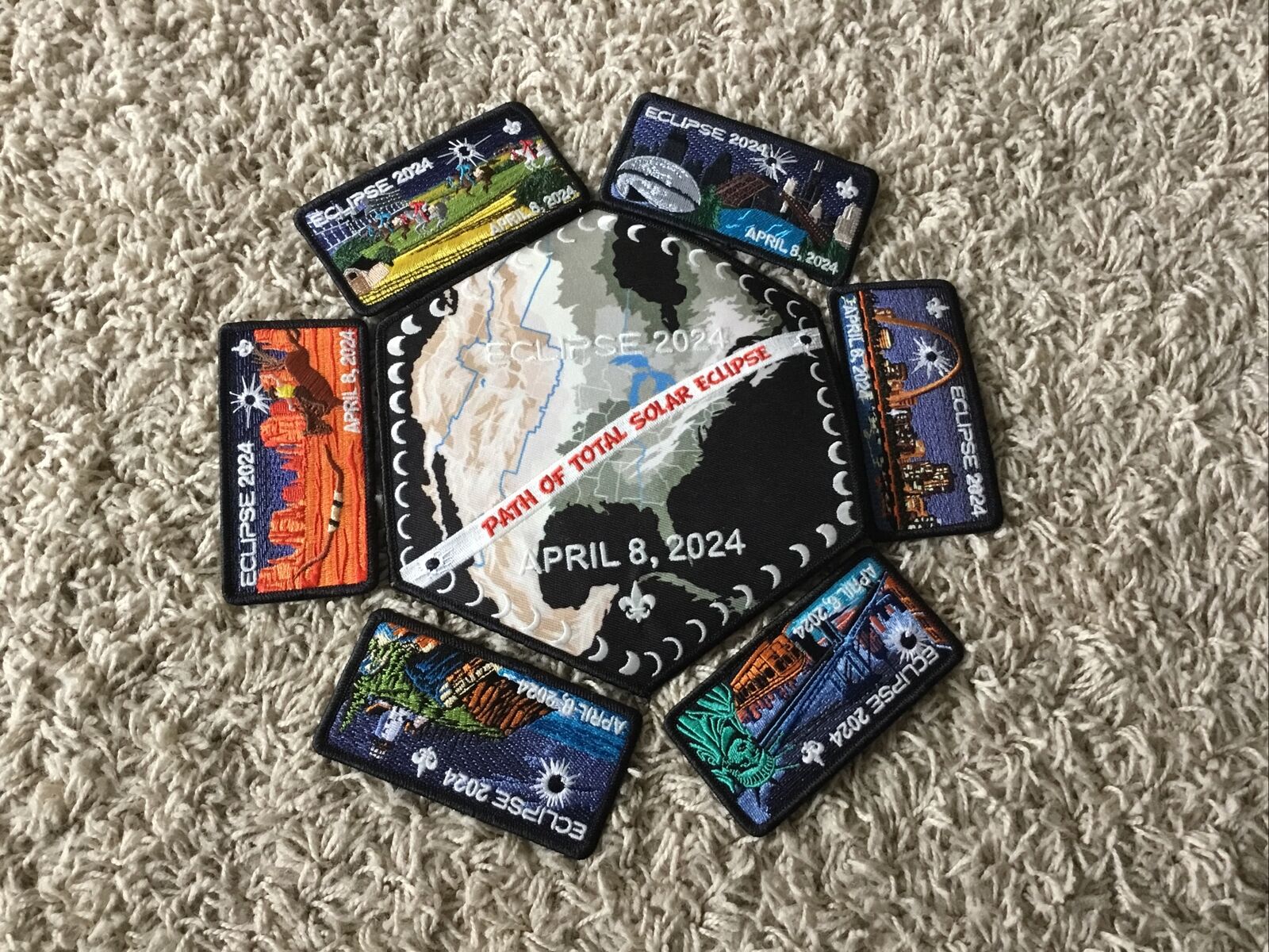 2024 BSA Boy Scouts Solar Eclipse Patches Set Glow-in-the-Dark