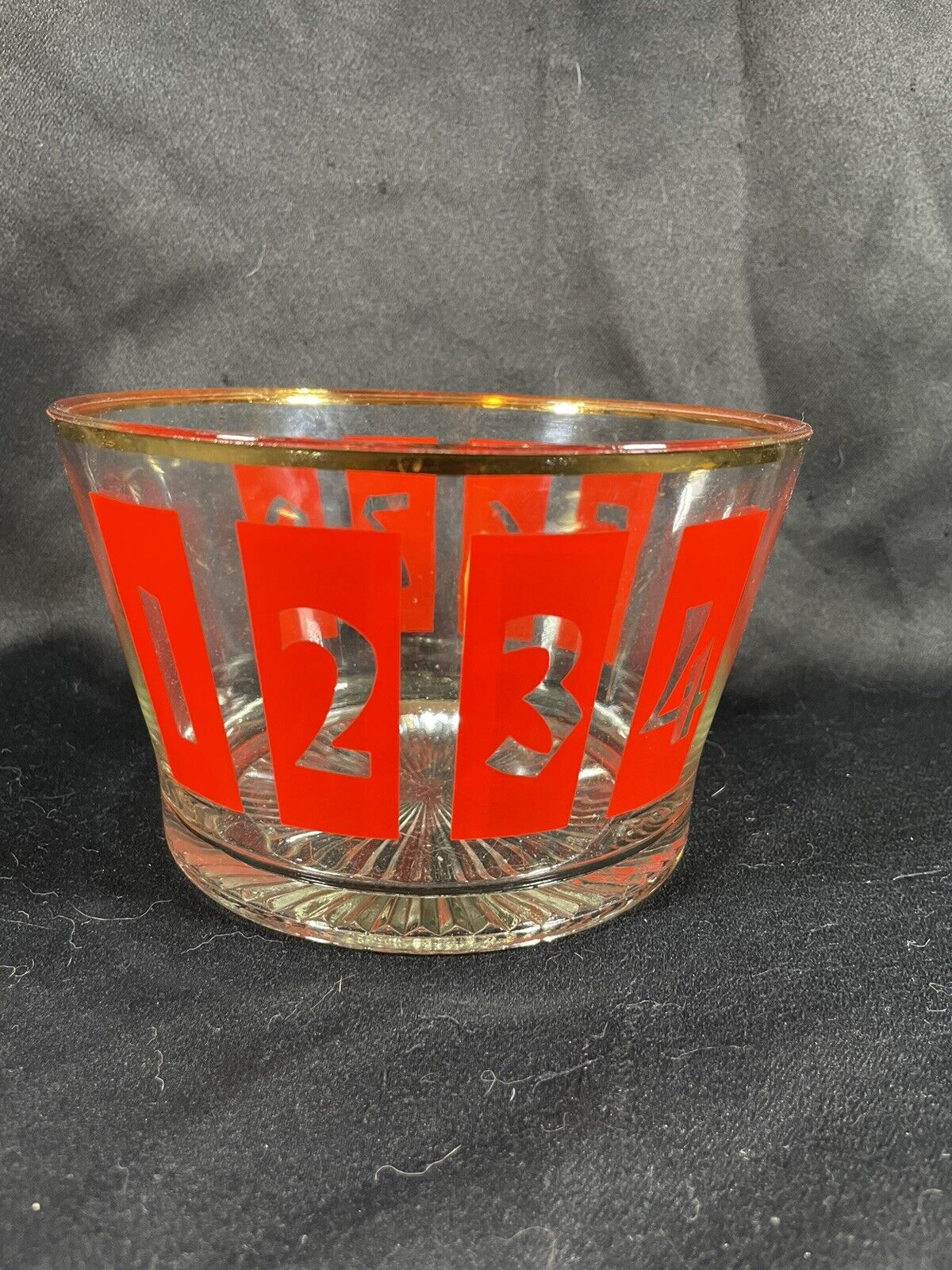 Vintage Bartlett Collins Glass Ice Bucket Gold Trim Red Numbers