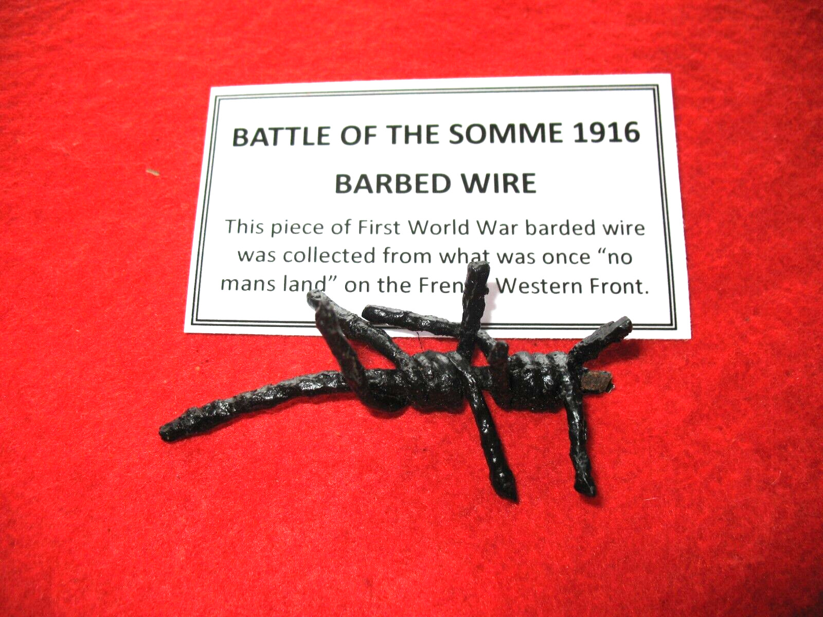 WWI World War 1 WW1 Battle of the Somme Barbed Wire w/ ID card medium