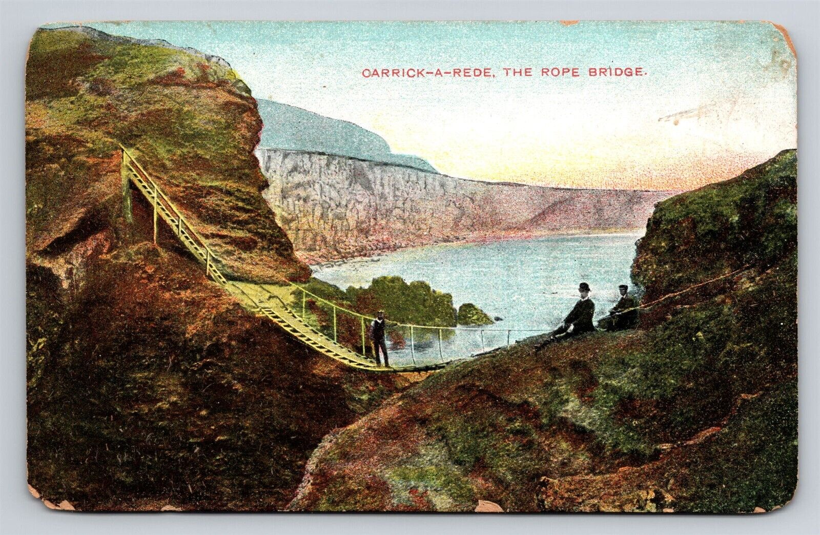 Northern Ireland Carrick-A-Rede The Rope Bridge Vtg Postcard View UK IMPERFECT