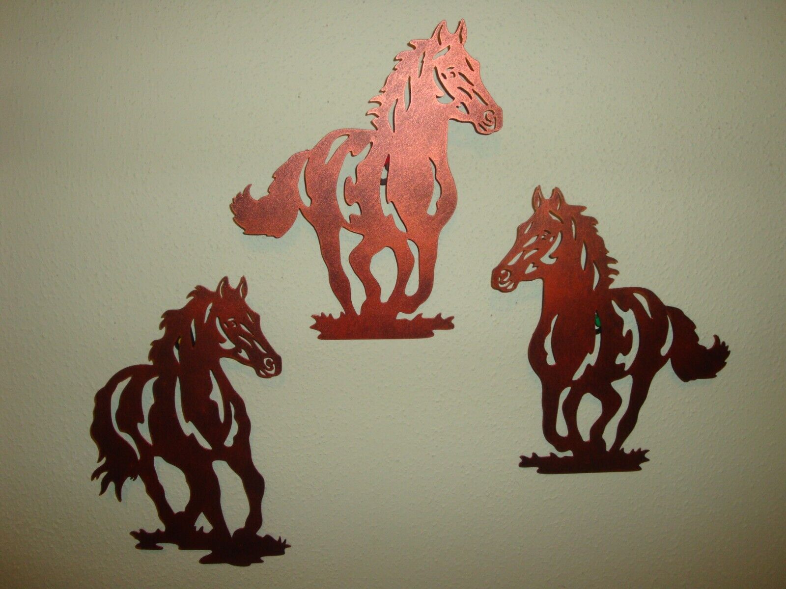 3 Copper Colored Metal Running Horses Silhouette Wall Hangings-9 x 7-Western