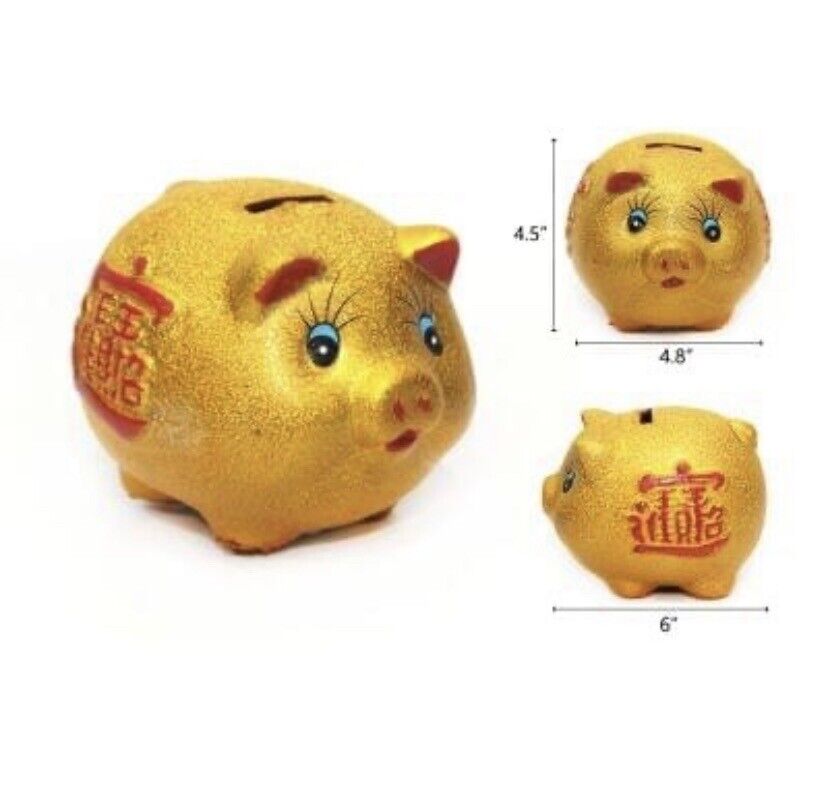 Piggy Bank Cute Cartoon Pig Shape Golden pig Piggy Bank 4.5 X 6”