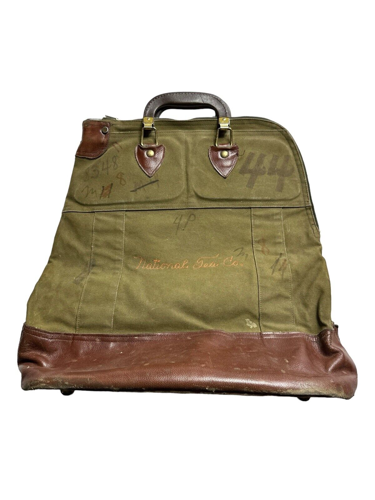 1930s 1920s Zipper Bank Bag Chain Stitched National Tea Co Leather Vtg Talon Zip