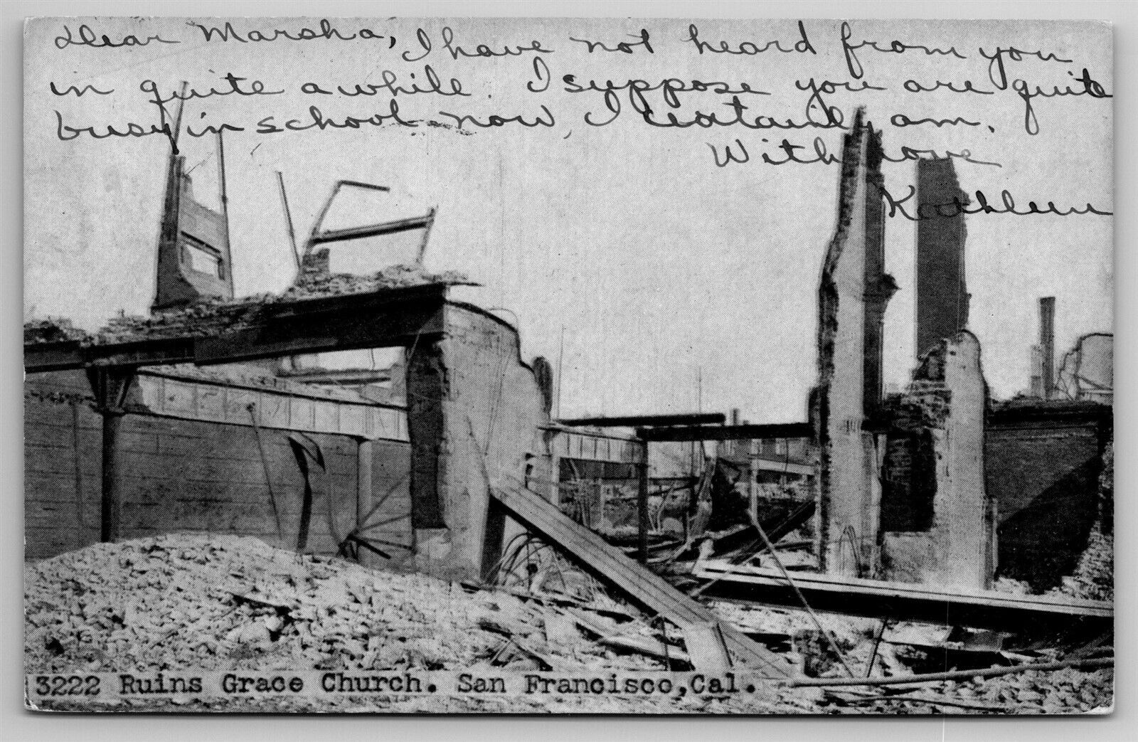 San Francisco CA Grace Church Fire Ruins1906 Disaster Earthquake Postcard
