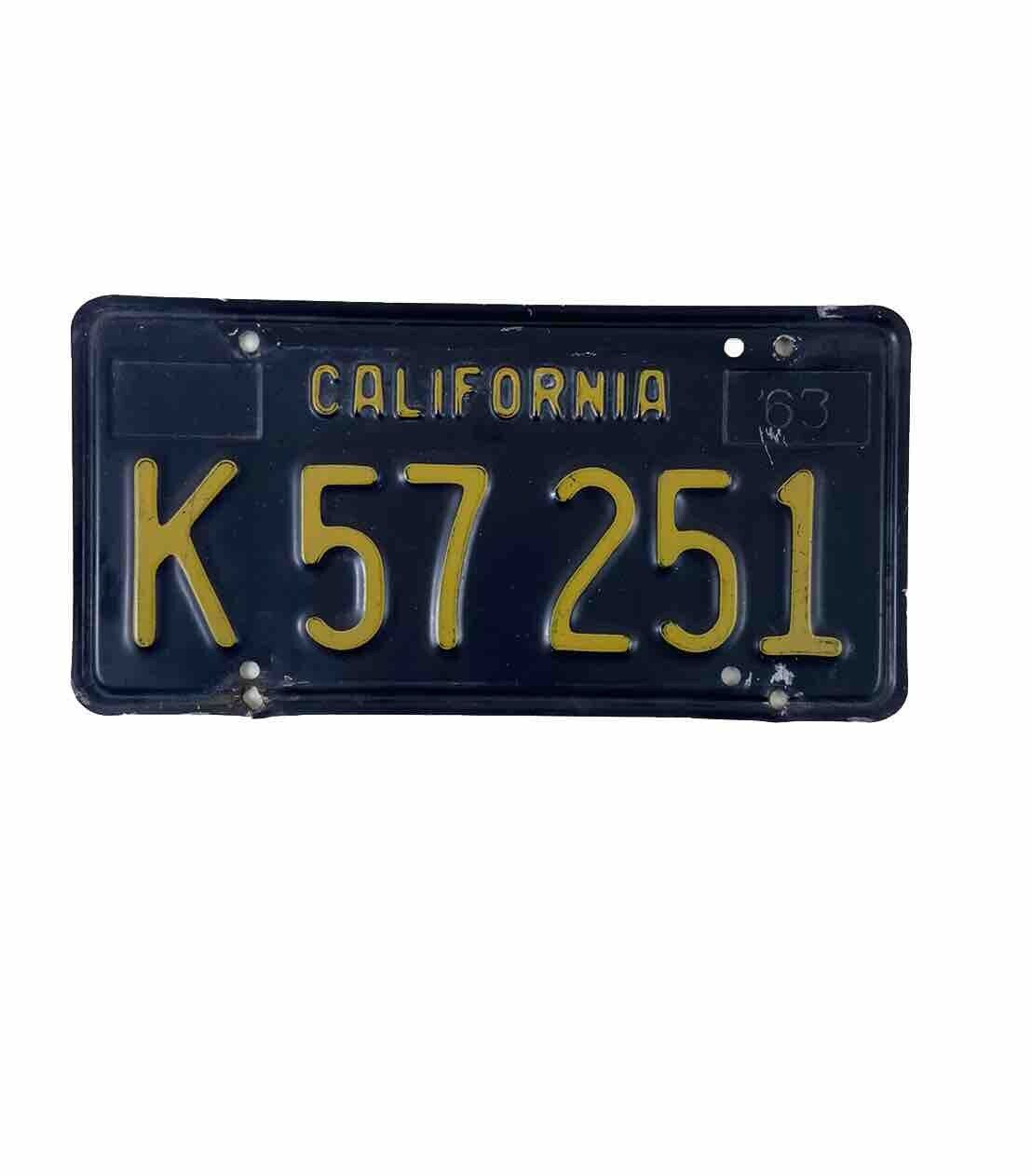 Vintage Authentic 1963 California Commercial License Plate Black & Yellow 12”x6”