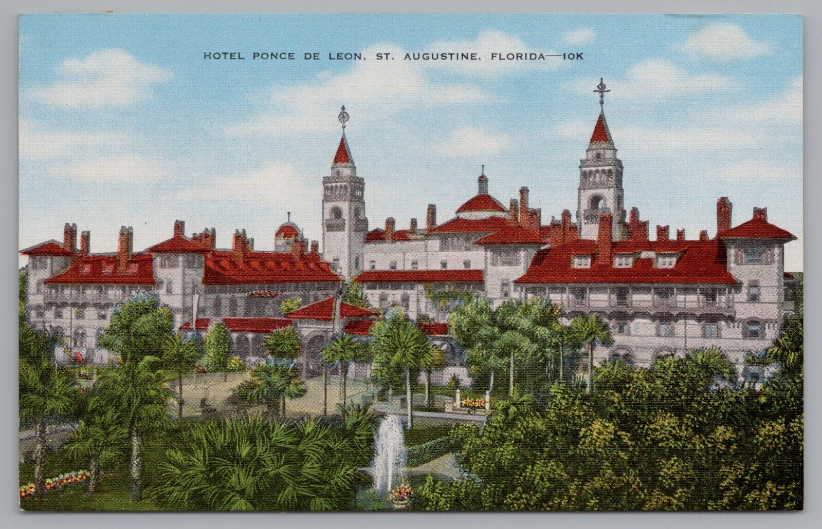 Postcard St Augustine Florida Hotel Ponce De Leon Exterior Unposted Linen