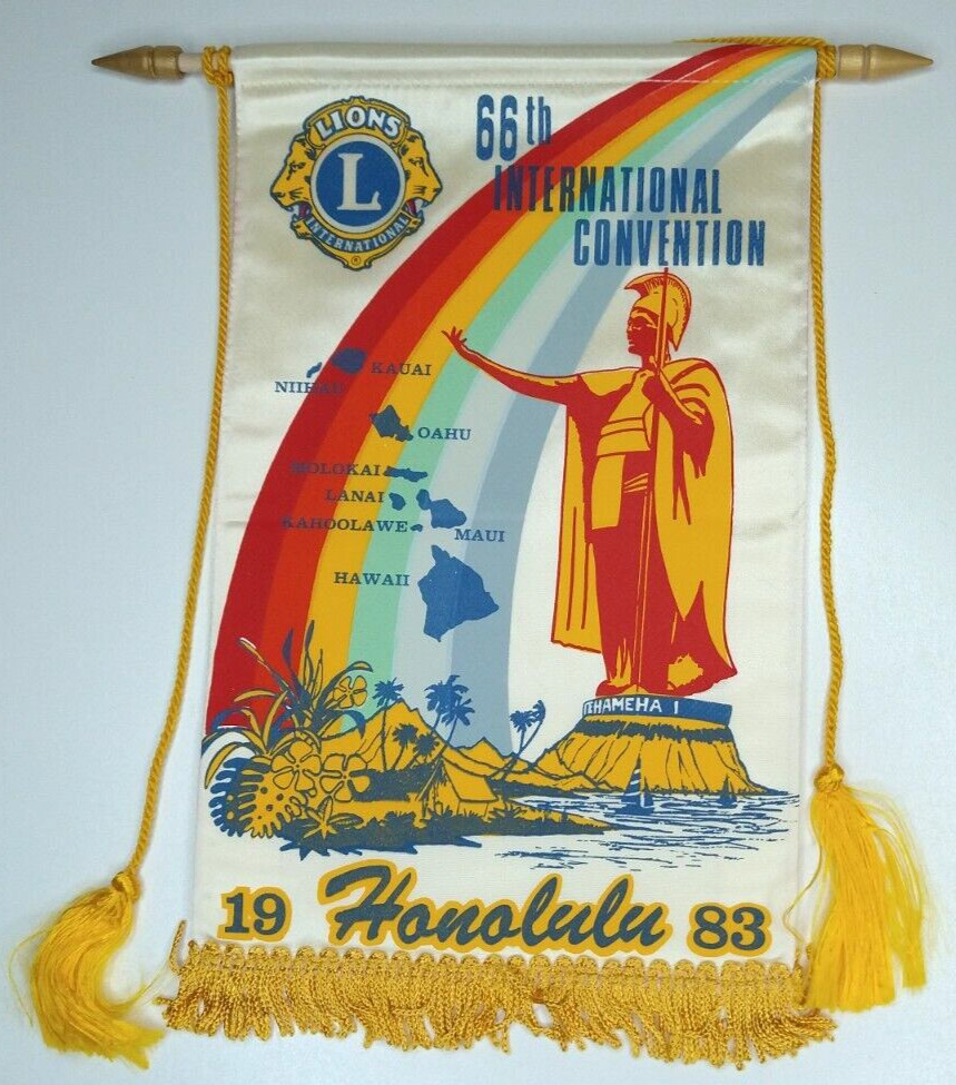 Vintage Lions Club Flag Banner Honolulu Hawaii 1983 66th Intl Convention