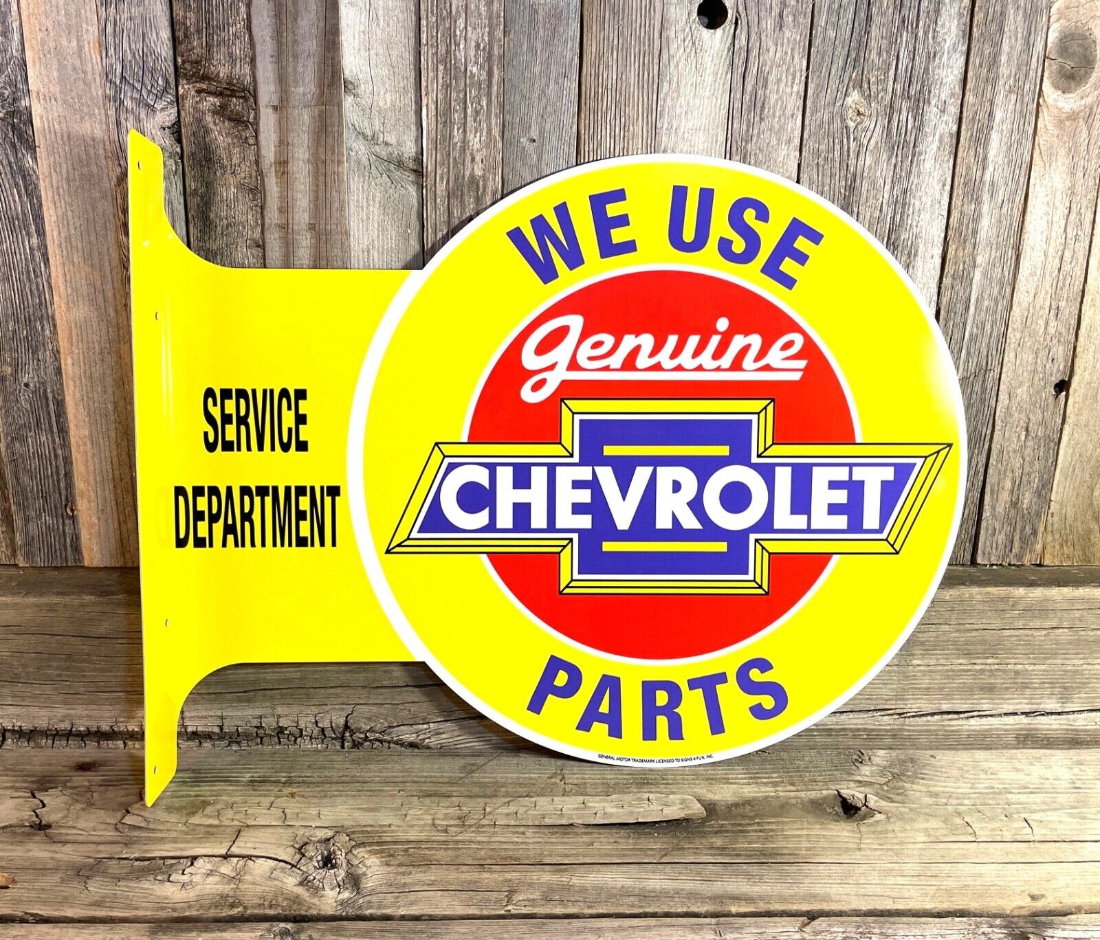 Chevrolet Chevy Parts Large Flange Yellow Metal Tin Sign Garage Man Cave Bar
