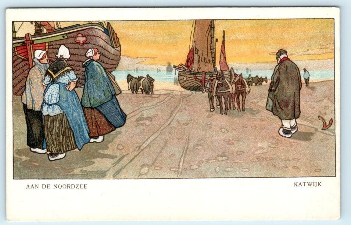 KATWIJK, NETHERLANDS  On the North Sea Artist View DUTCH SCENE c1900s Postcard
