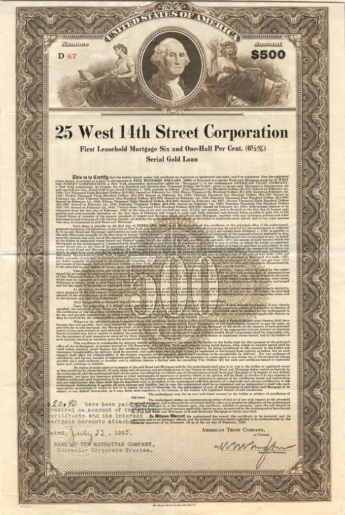 25 West 14th Street Corporation (Uncanceled) - Uncancelled Stocks and Bonds
