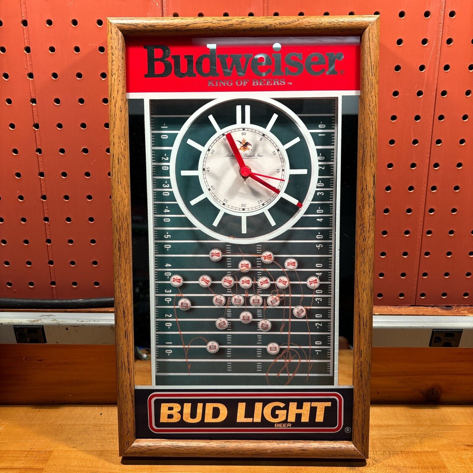 Vintage Budweiser vs Bud Light Super Bowl Football Wall Clock 17”X10” - TESTED