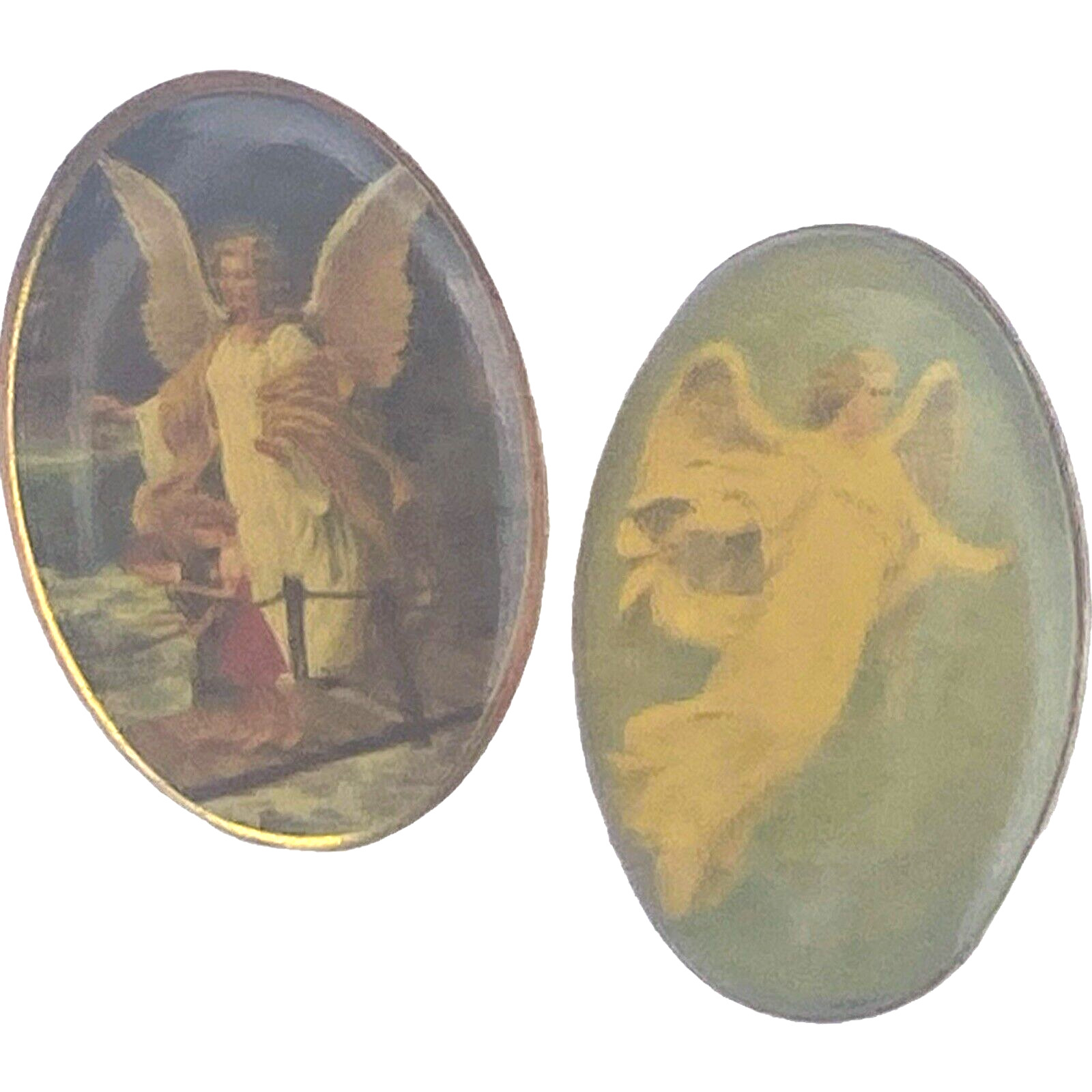 Vintage Oval Pin Angel Lapel Lot Of 2  Enamel Collectible Religious