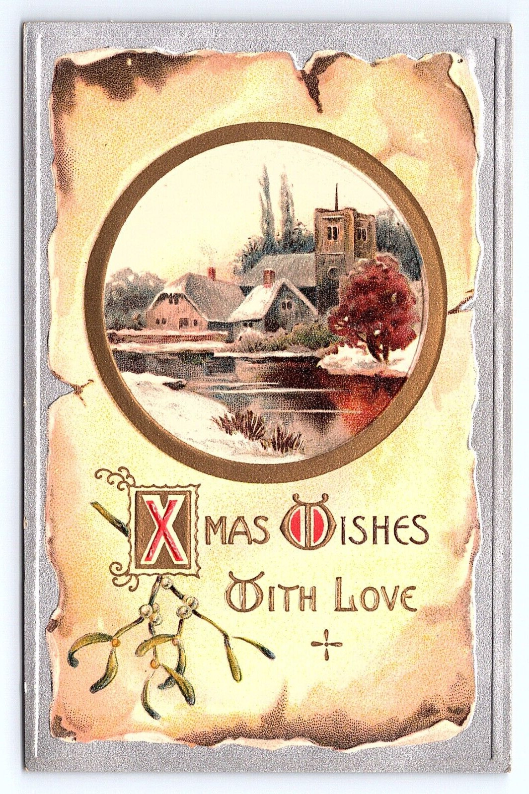 Postcard Xmas Christmas Wishes With Love Embossed