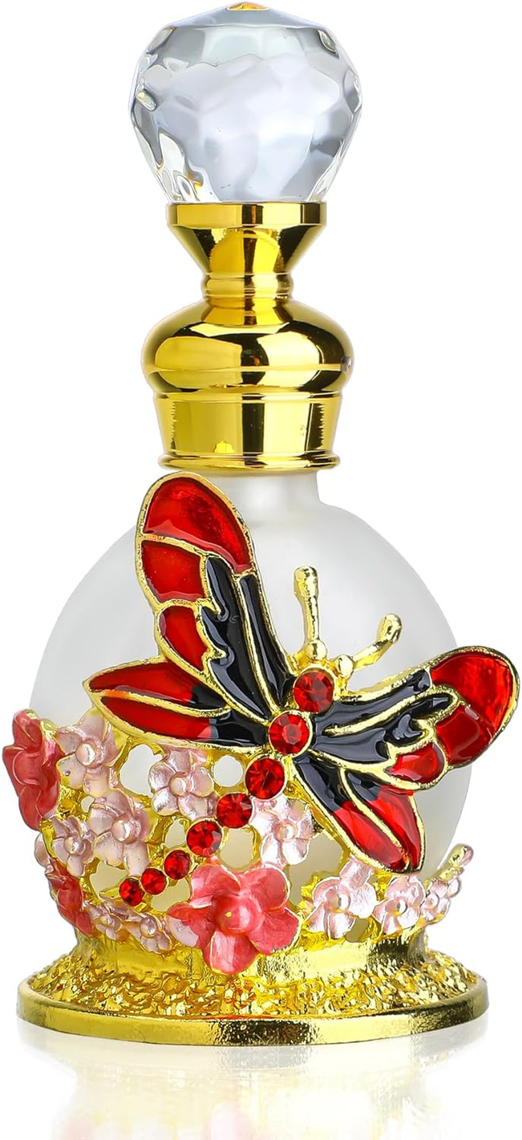 15ML Decorative Refillable Glass Perfume Bottles Vintage Bejeweled Dragonfly Flo