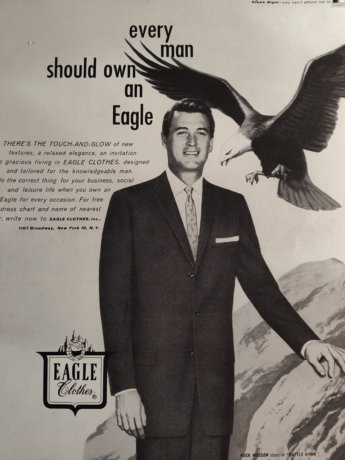 1957 Esquire Original Advertisement EAGLE clothes Suits Featuring ROCK HUDSON