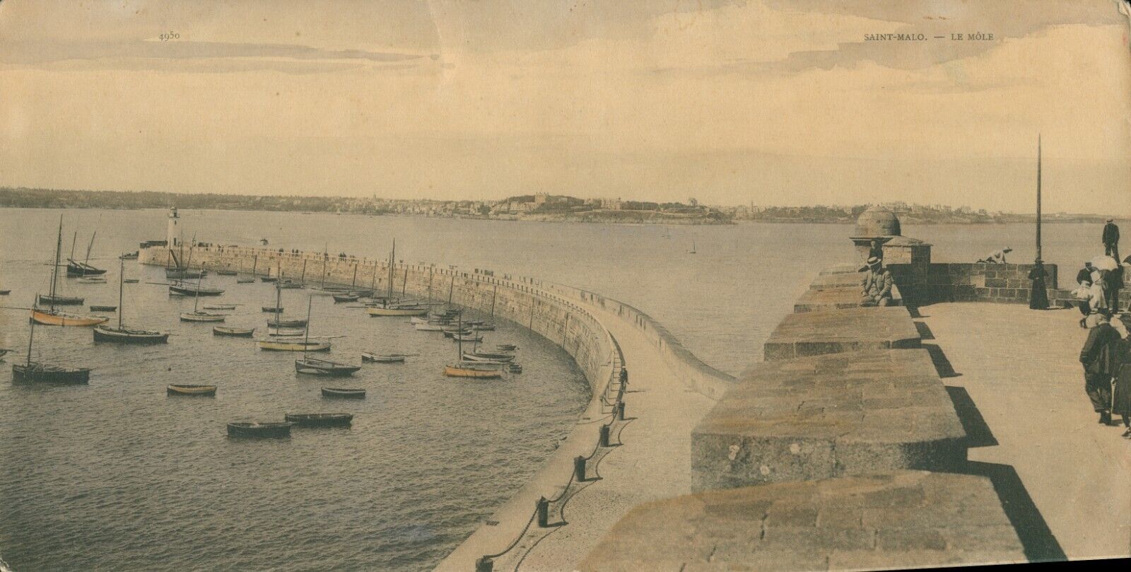 Panoramic Carte Panorama Saint Malo Seaside c1910 France Postcard 5.5 x 11 in.