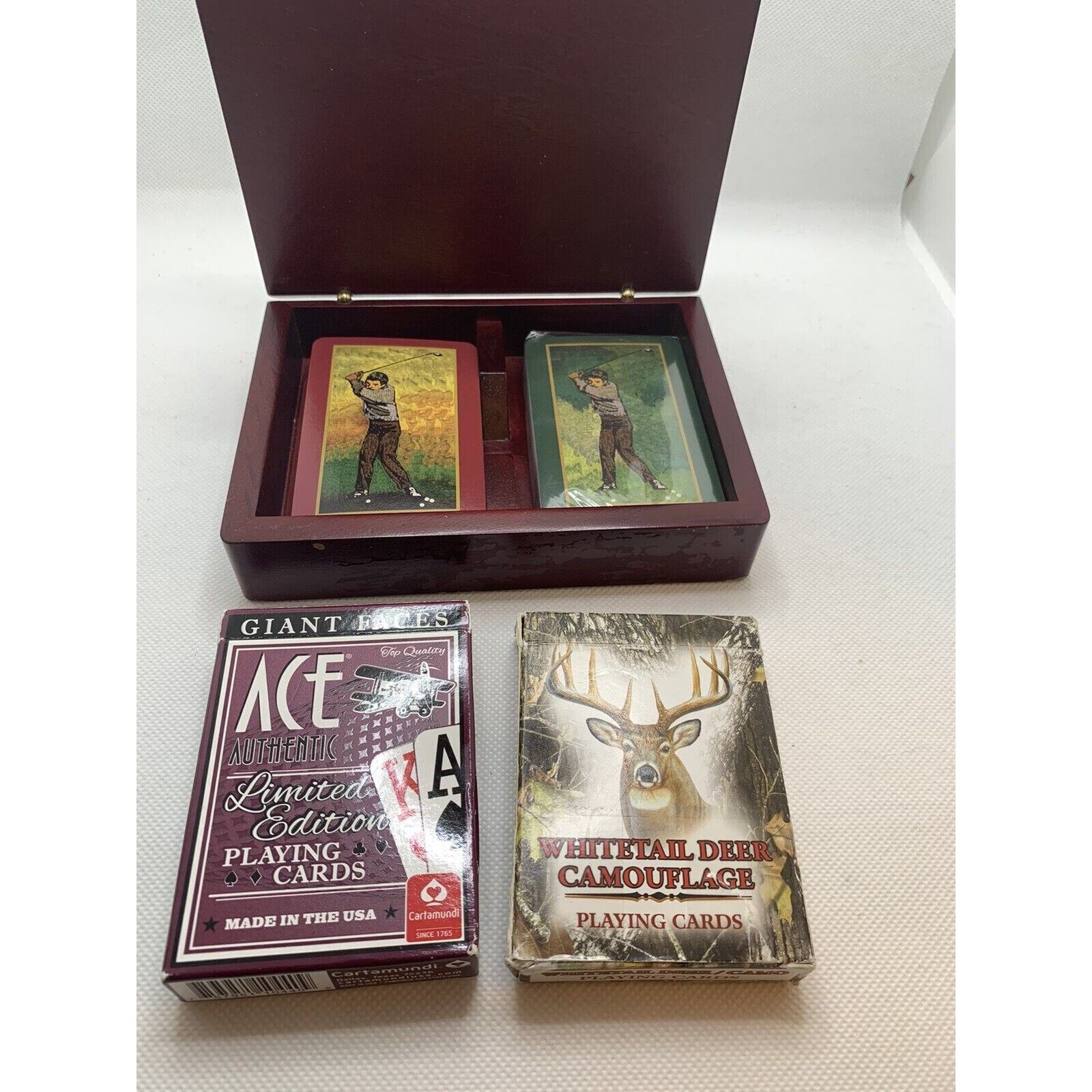 Poker Bridge Playing Cards Golf themed Cherry Box Whitetail Giant Faces