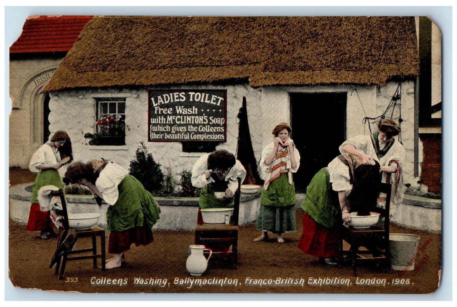 Colleens Washing Ballymaclinton Franco British Exhibition Ladies Toilet Postcard