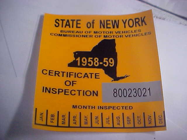 new york 1958-59 inspection sticker windshild