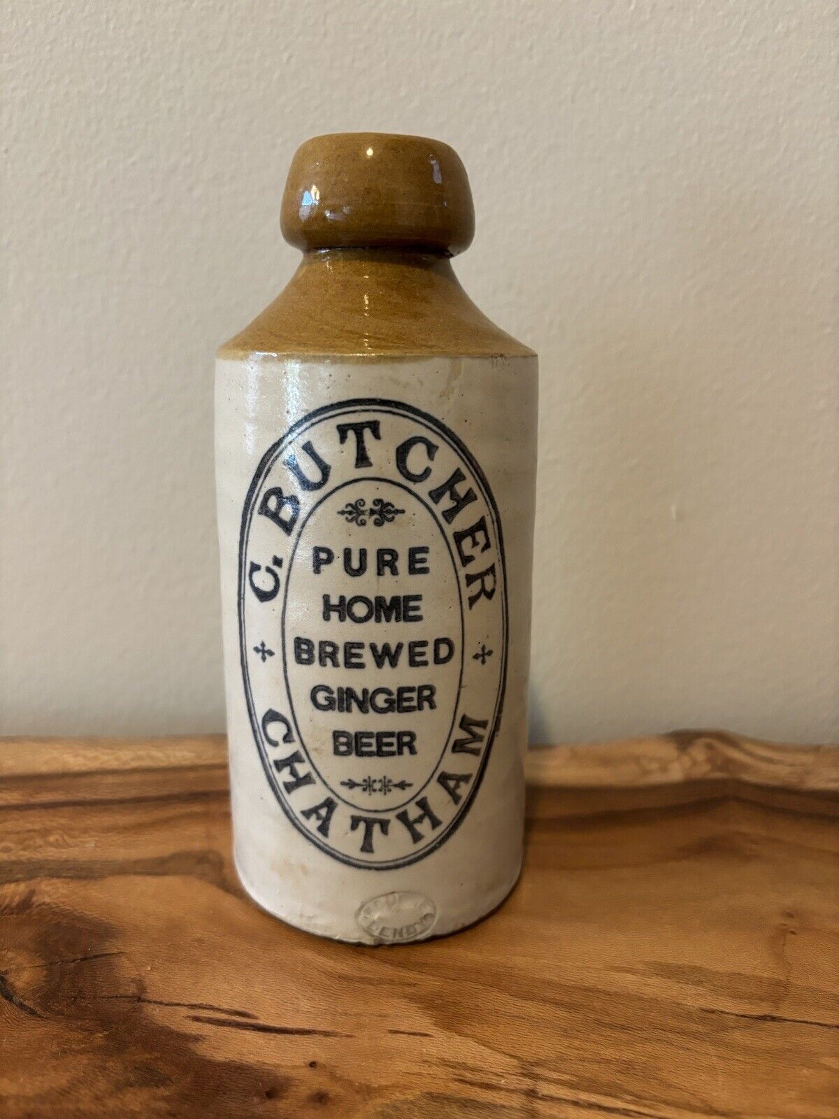Vintage Old Antique Pottery Ginger Beer Bottle C. Butcher Chatham Kent 