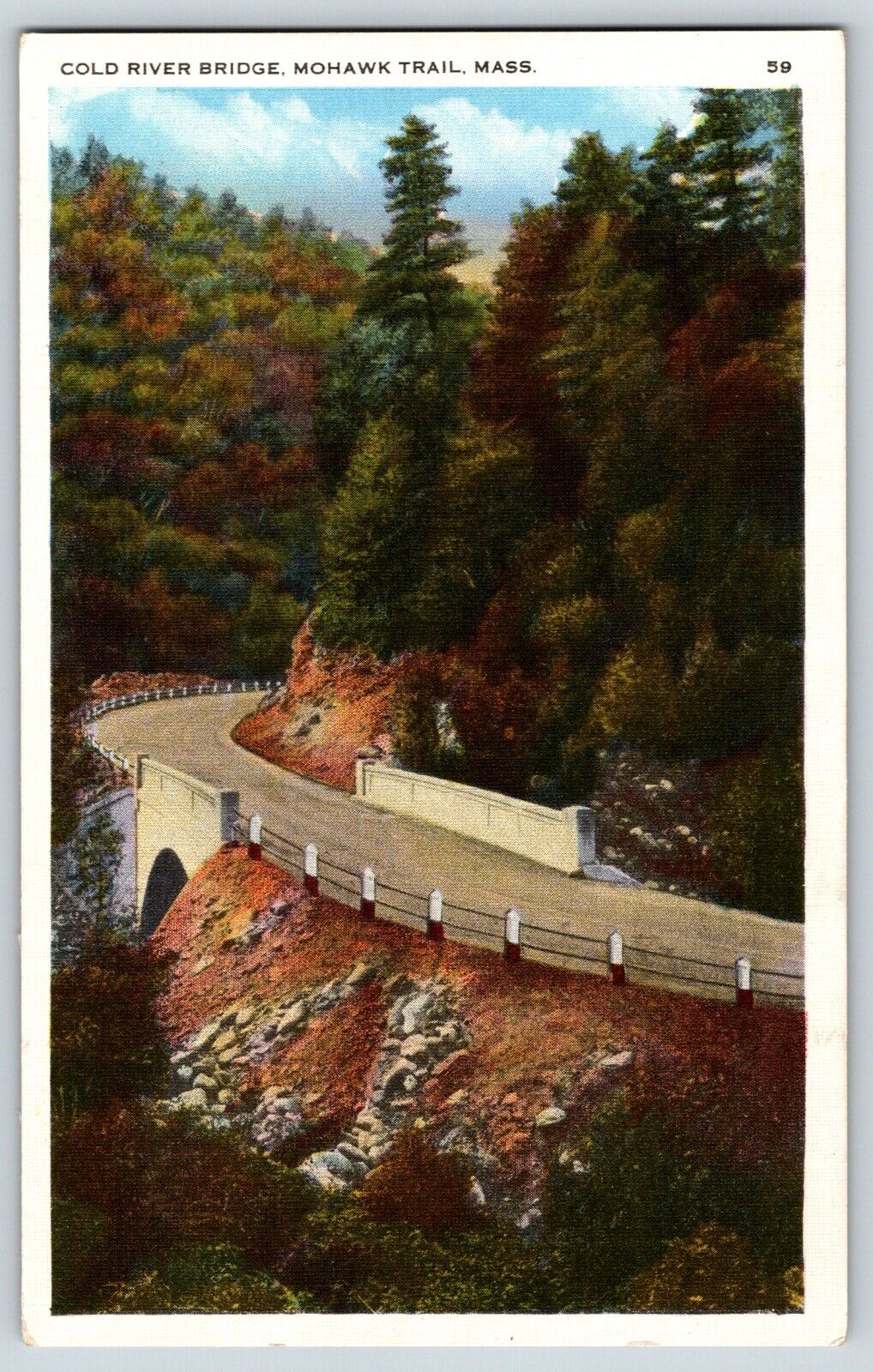 Postcard Cold River Bridge Mohawk Trail Massachusetts Birds Eye View Forest