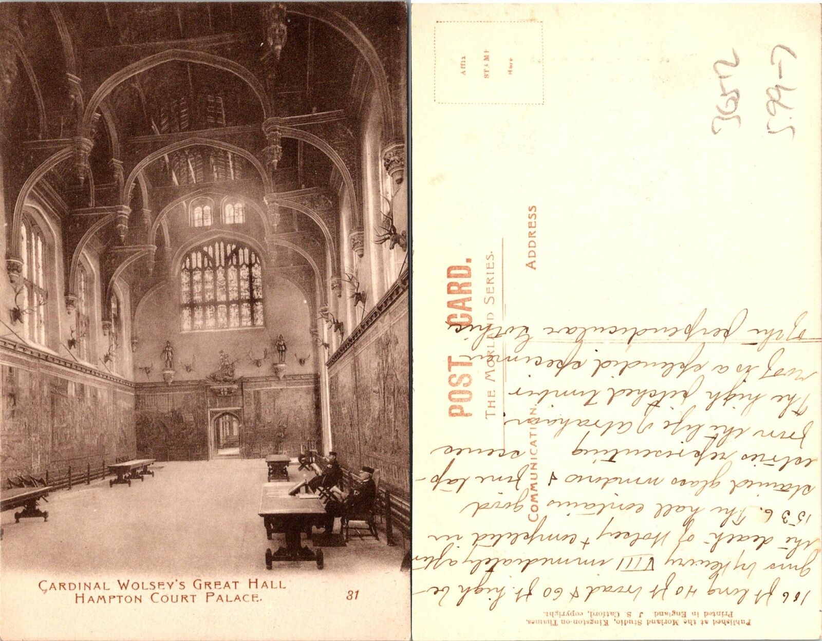 Hampton Court Palace Cardinal Wolsey\'s Great Hall Postcard Used (36512)