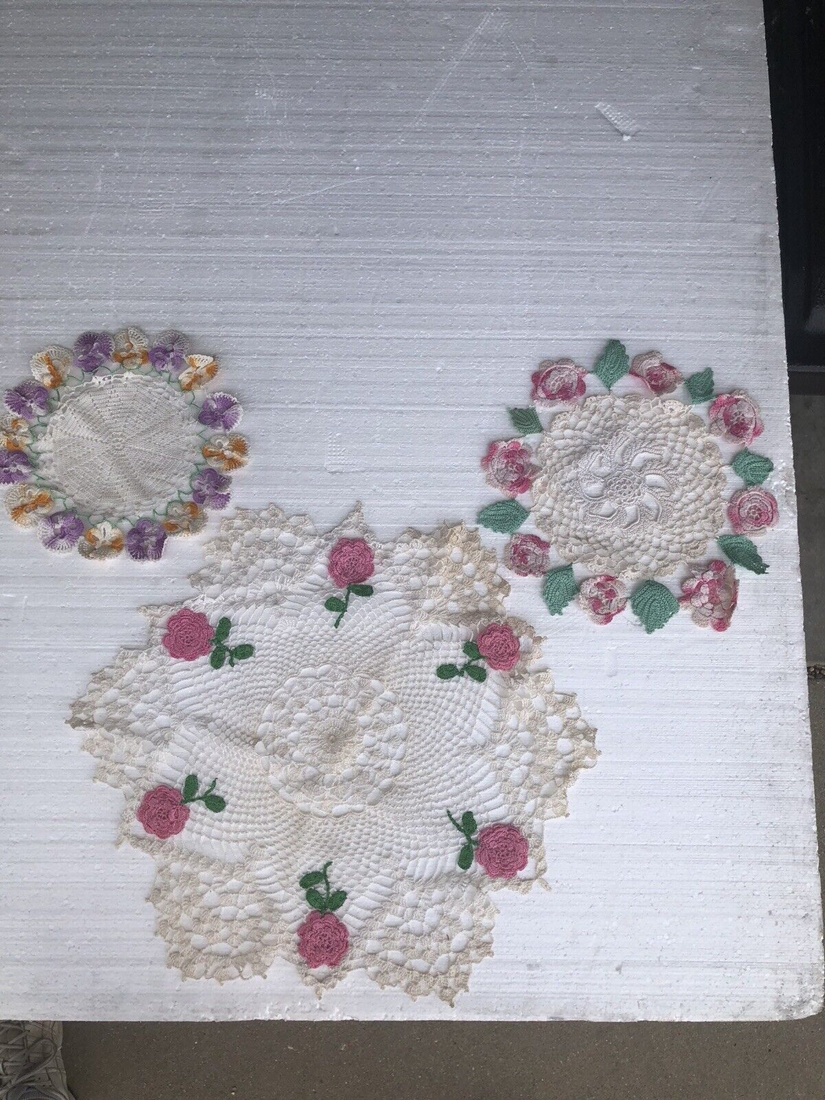 Lot Of 3 Vintage Handmade Multicolored Doilies 7.75\