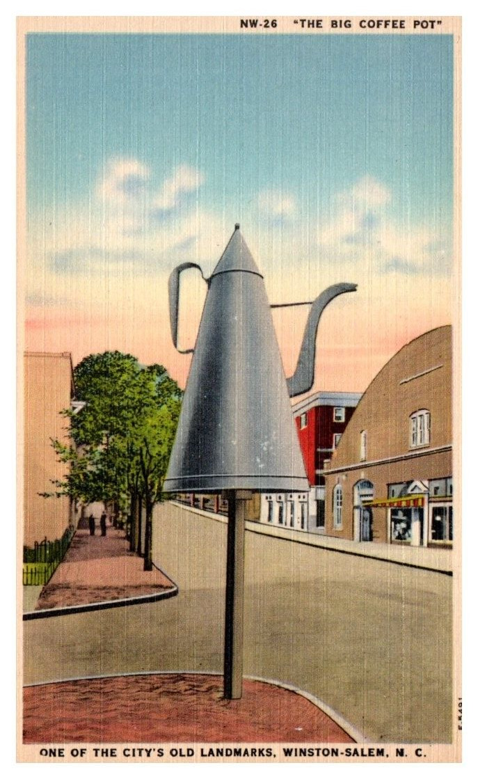 THE BIG COFFEE POT Winston-Salem, North Carolina NC linen - Postcard