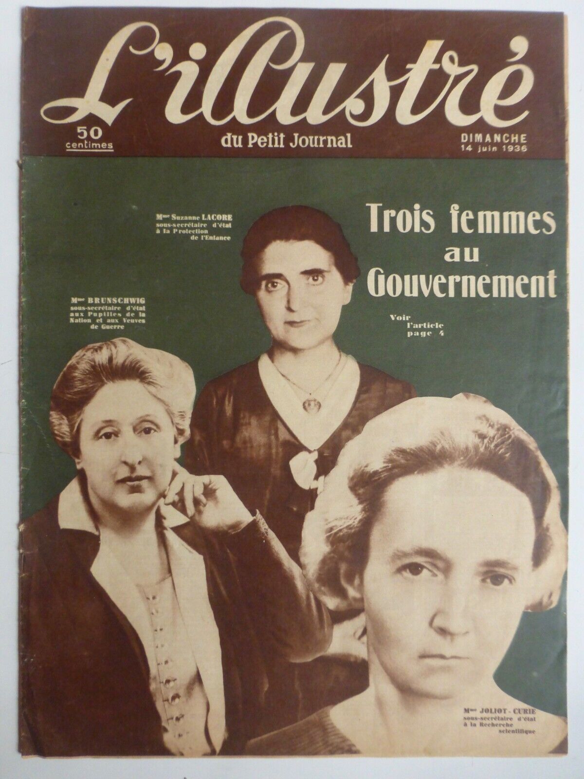 1936 WOMAN MARIE CURIE GOVERNMENT 1 ANTIQUE NEWSPAPER