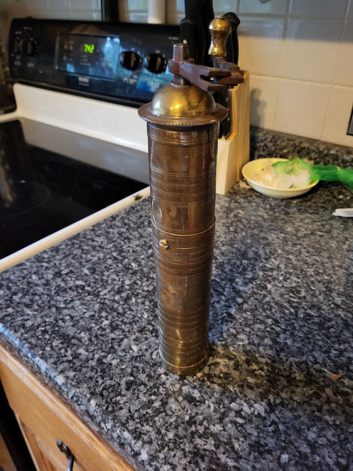 antique brass pepper grinder vintage