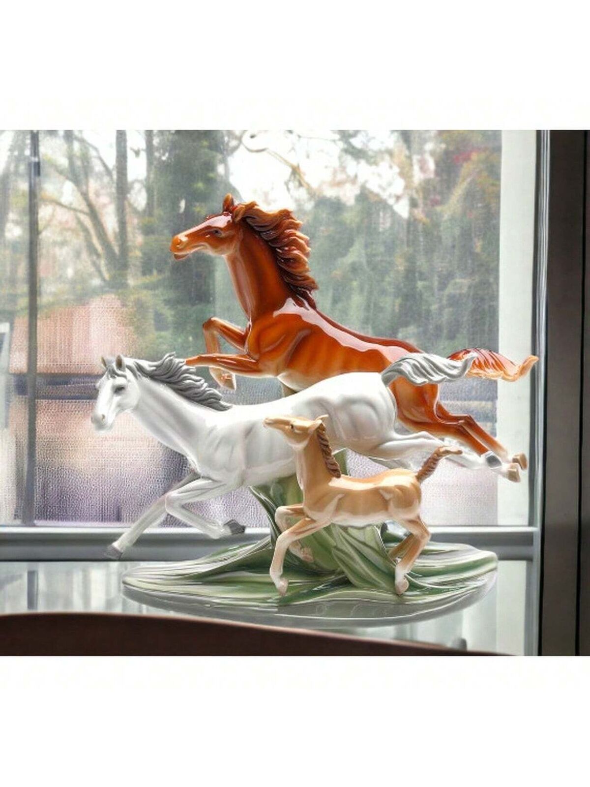 Kevinsgiftshoppe Ceramic Galloping Horses Statue  Dad Cowboy Mom Her