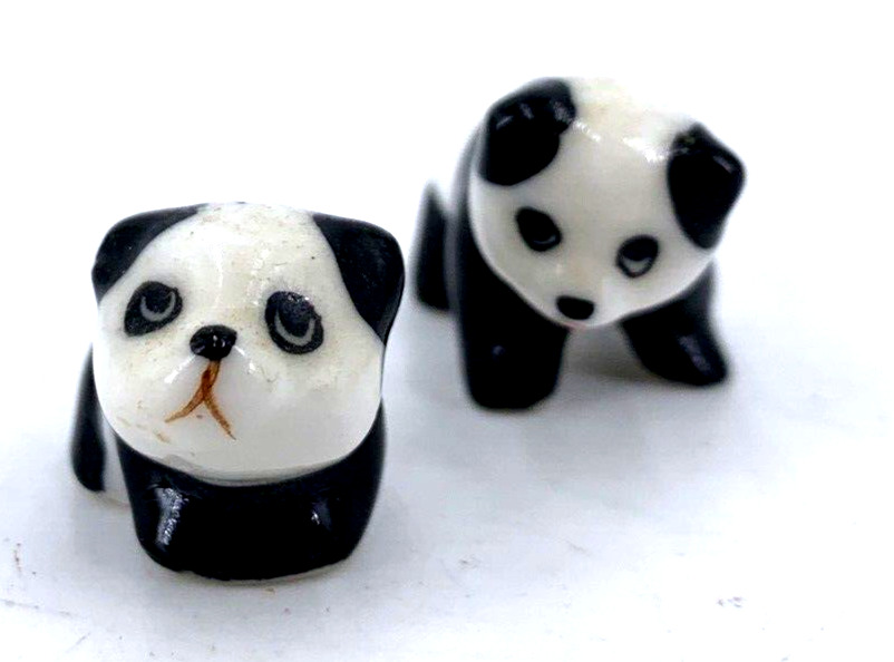 Bone China Panda Bear Figurines Lot of 2 Miniature Vintage Largest 1.5\