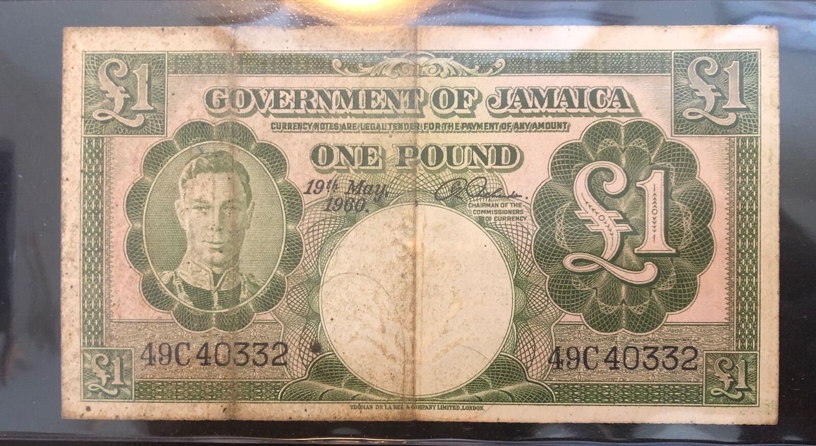 19TH MAY 1960- BRITISH COLONY JAMAICA 1 POUND GEORGE VI- £1 *RARE*-PICK#K47