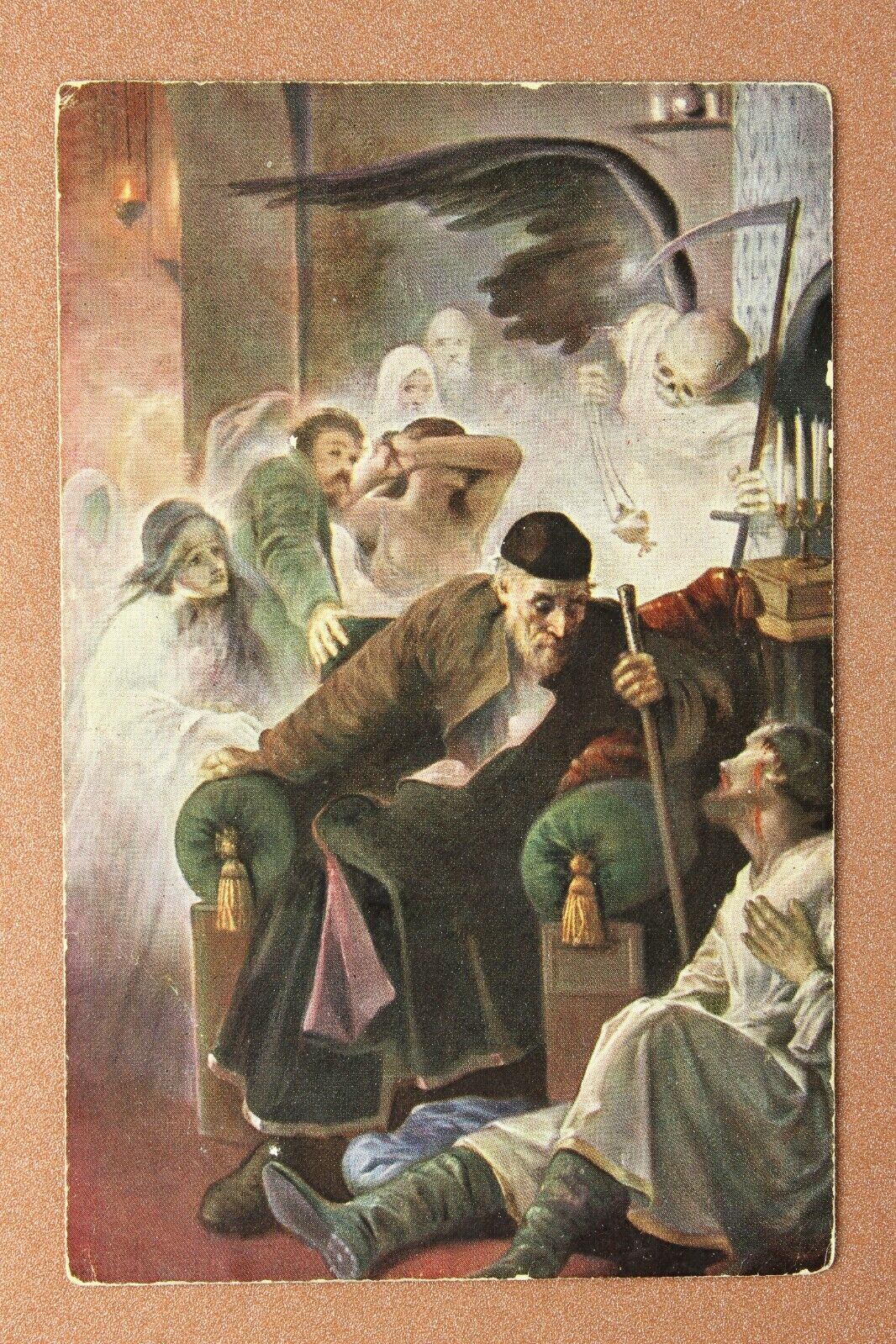 Visions Ghosts Tsar Ivan Terrible. Skeleton Death Tsarist Russia postcard 1909s