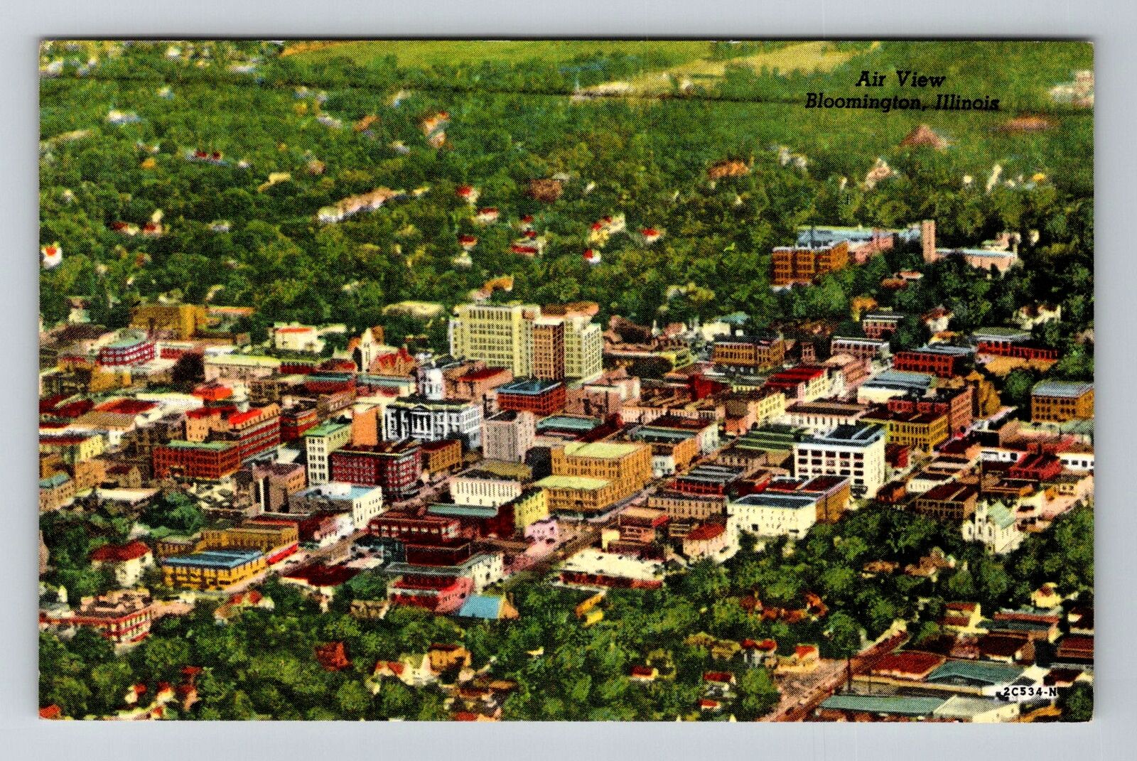 Bloomington, IL-Illinois, Aerial View Antique, Vintage Souvenir Postcard