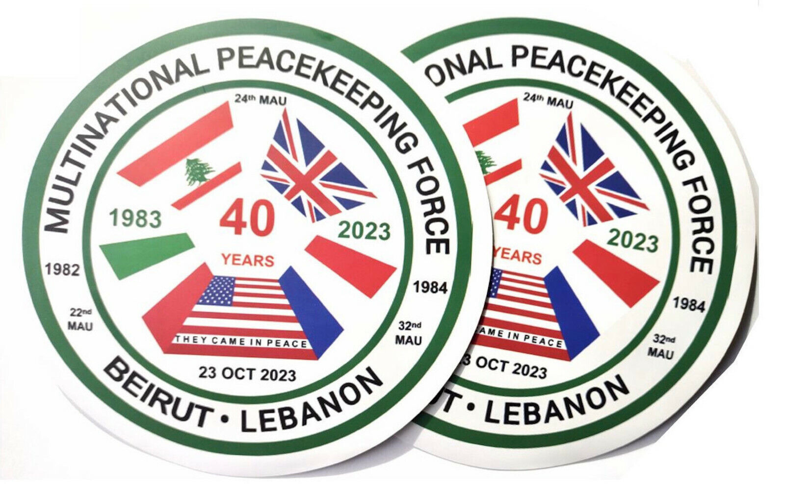 Beirut Lebanon Sticker 2-Pack Multinational Peacekeeping Force 40 Year Vet 1983