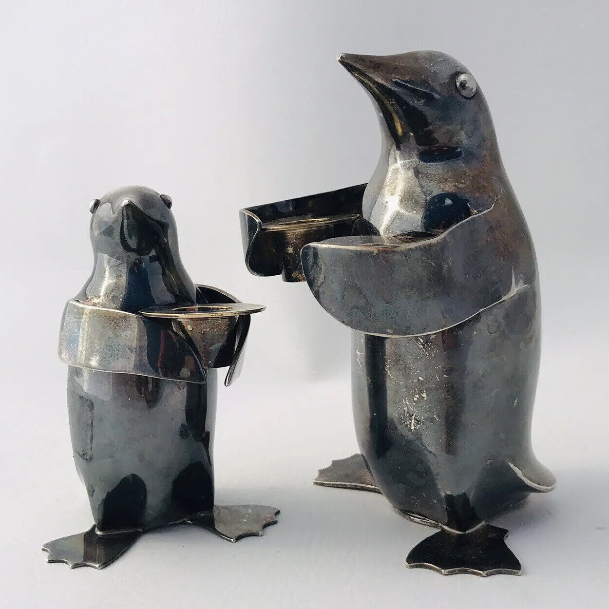 Sweet Pair Silver Plate PENGUIN CANDLESTICK HOLDERS Heavy by Restoration Hardwar
