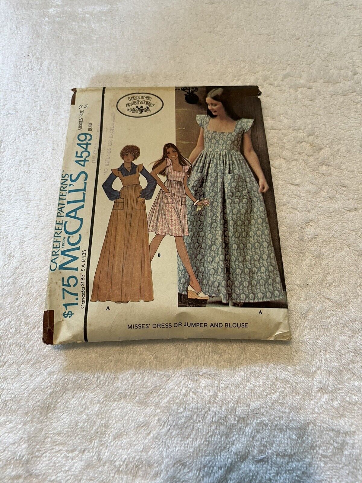 Vintage McCall’s Pattern 4549 Laura Ashley Jumper Dress Blouse Misses Size 12