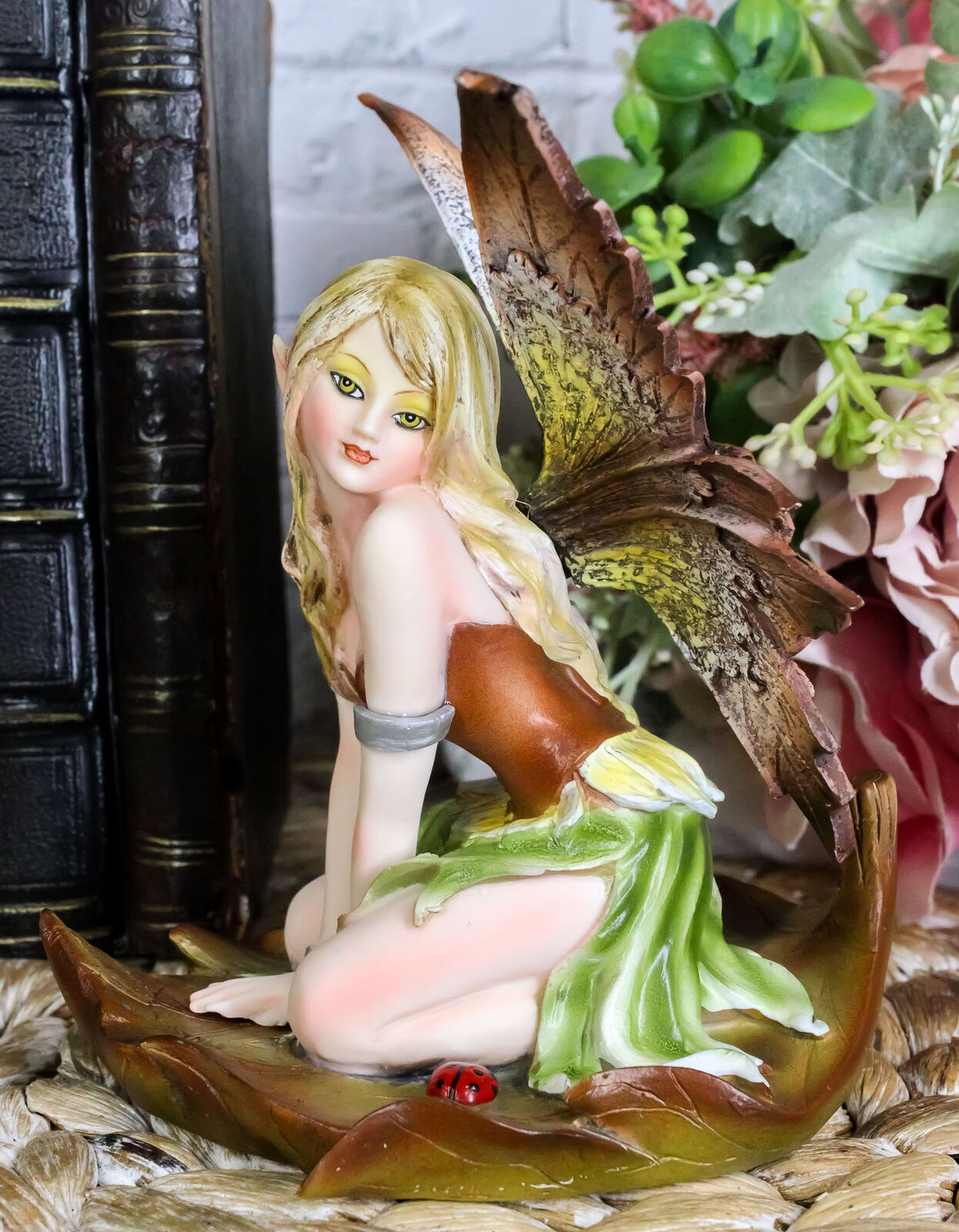 5.25 Inch Fairyland Autumn Winged Fairy in Leaf Statue Figurine