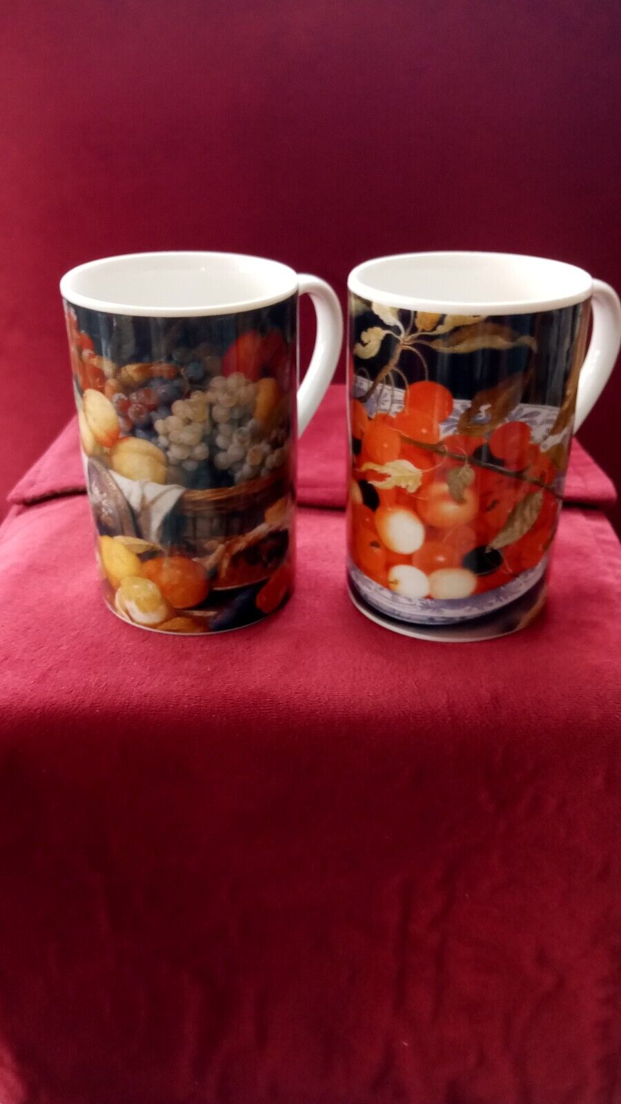 LOT of 2 DUNOON COFFEE MUGS--CHERRY & ONE GRAPE PATTERN - MADE IN SCOTLAND