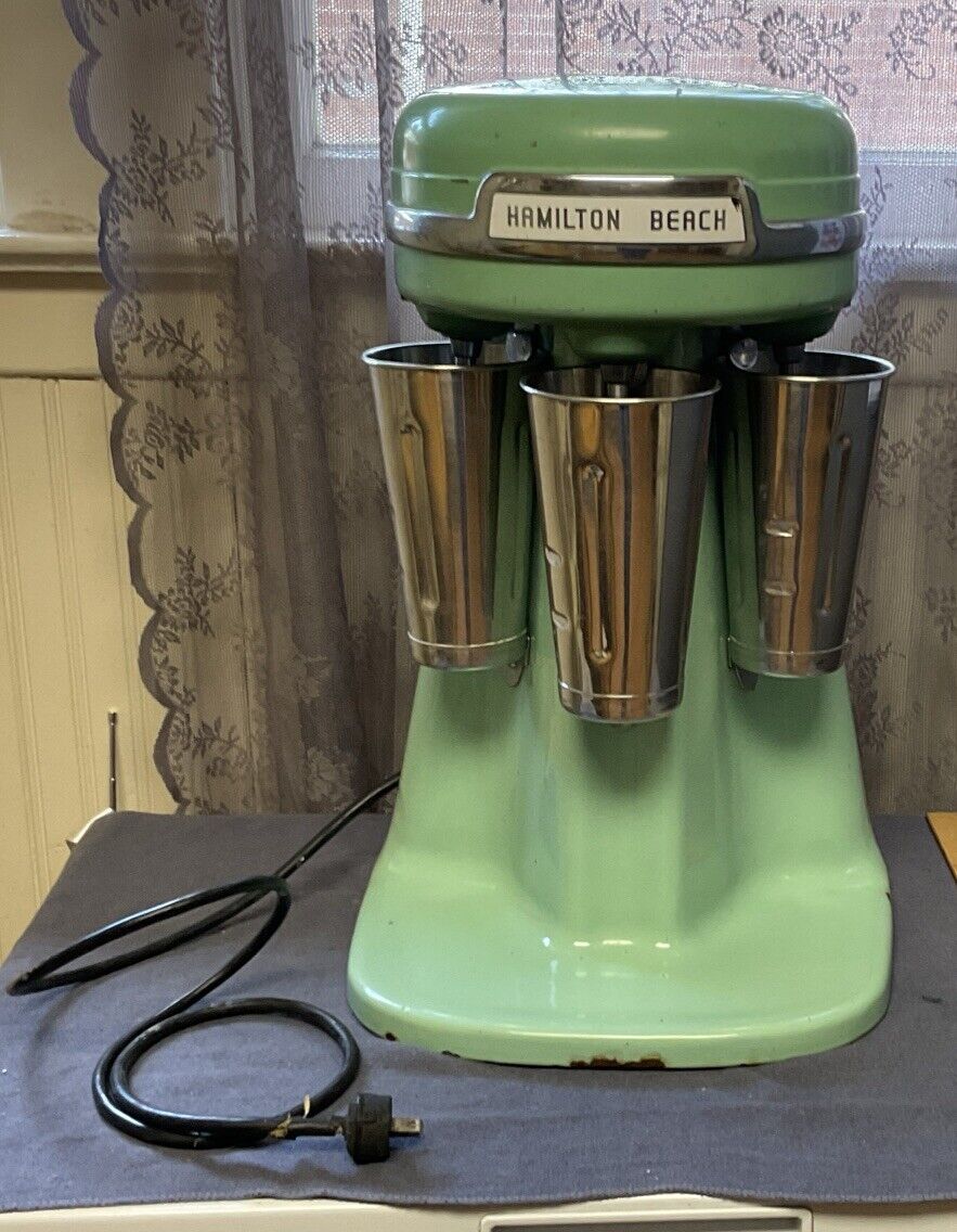 Vintage Hamilton Beach Milkshake Malt Jadeite  Triple Mixer O/cups