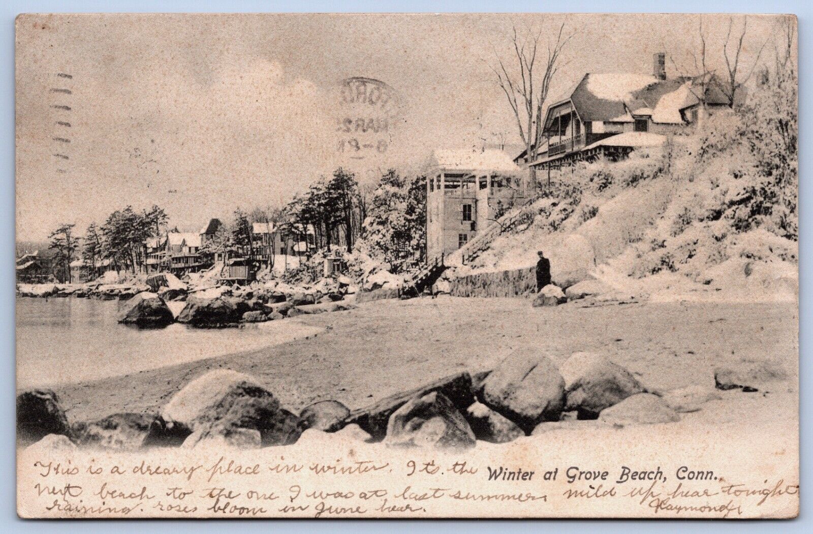 Postcard Winter At Grove Beach Connecticut Posted 1908
