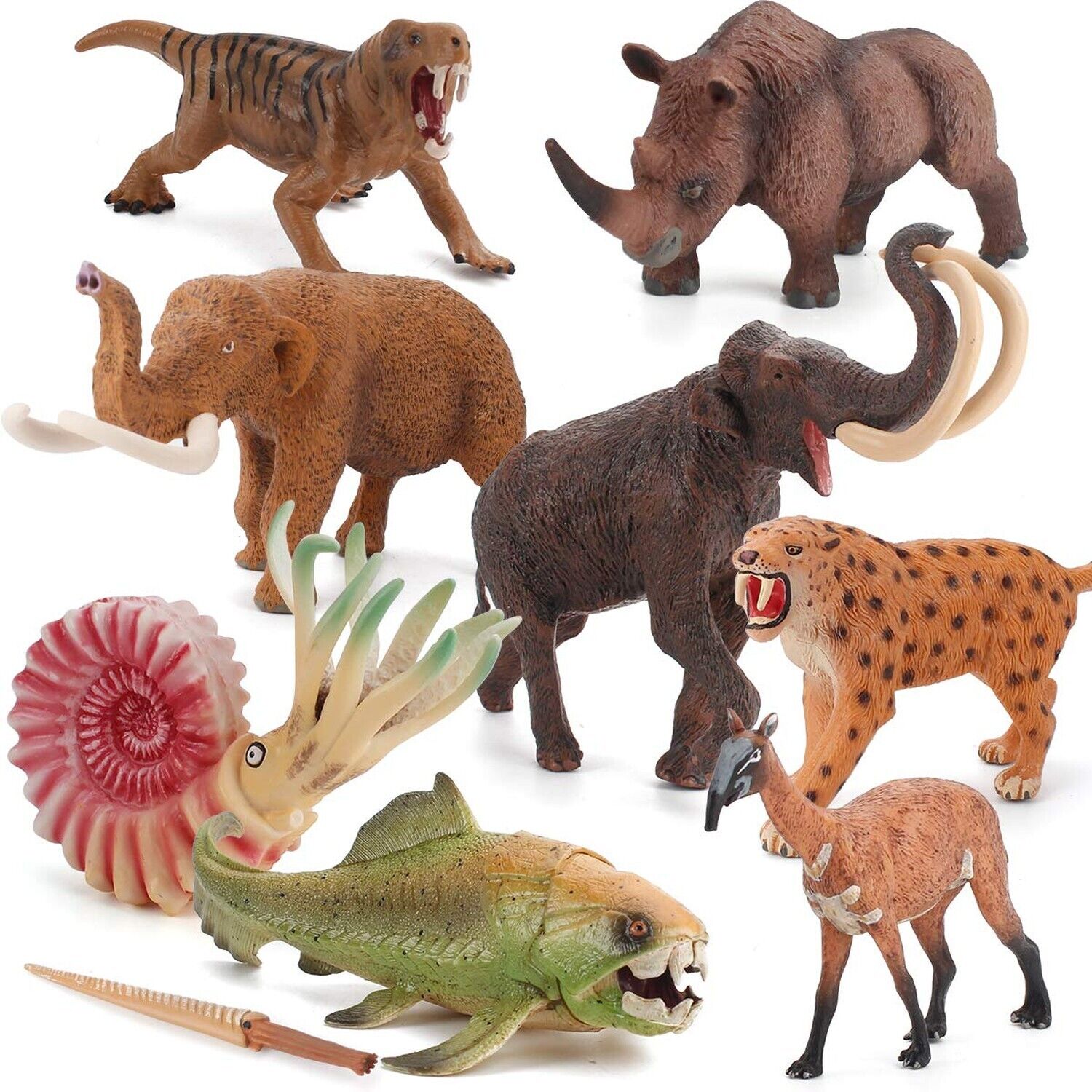 Fantarea 9 PCS Prehistoric Animal Model Figures Ancient Smilodon Mammoth Figu...