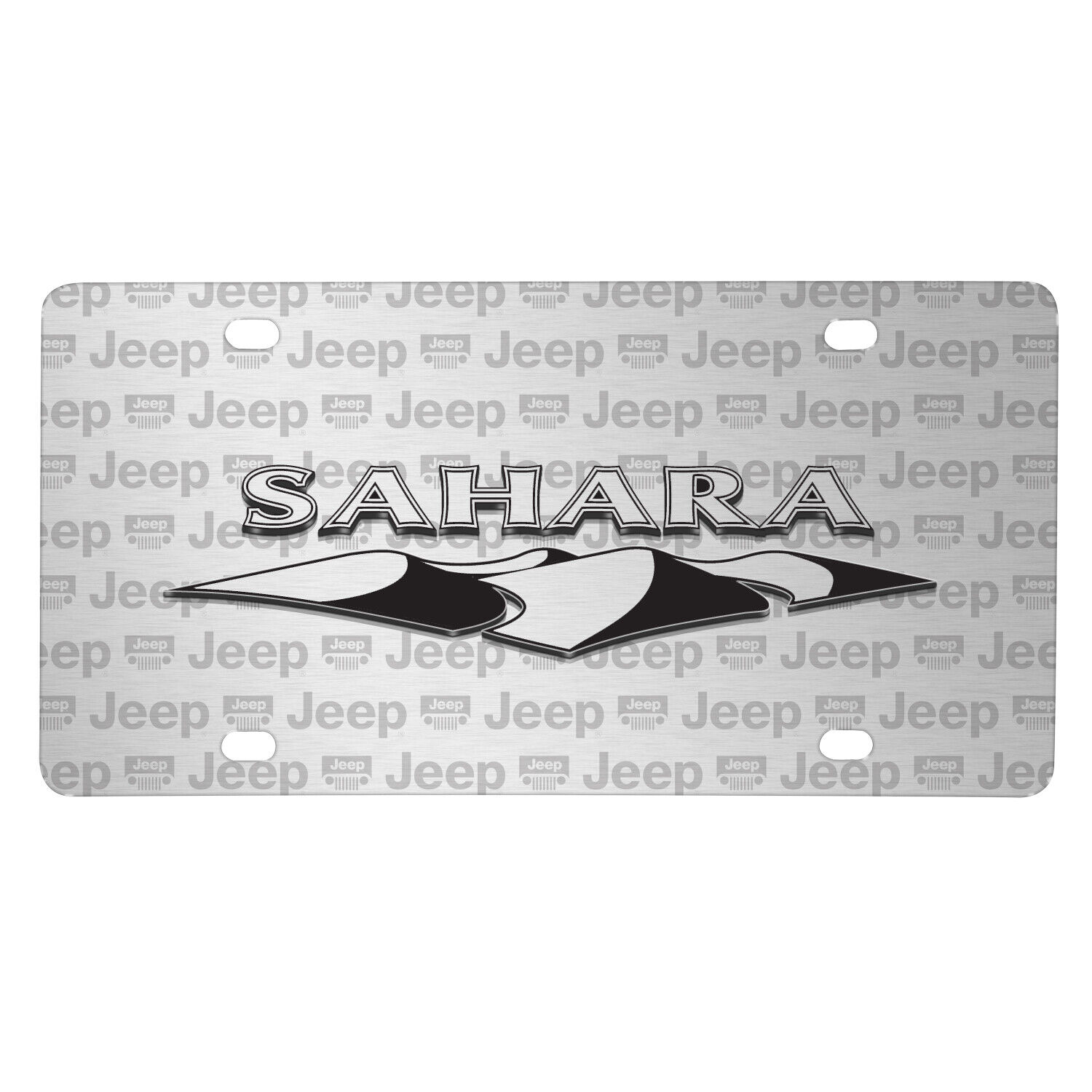 Jeep Wrangler Sahara 3D Logo on Logo Pattern Brushed Aluminum License Plate