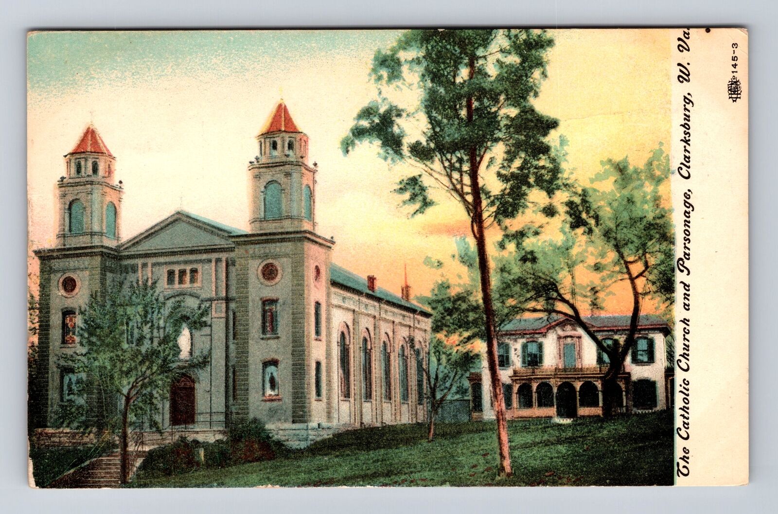 Clarksburg WV-West Virginia, Catholic Church, Parsonage, Vintage c1908 Postcard
