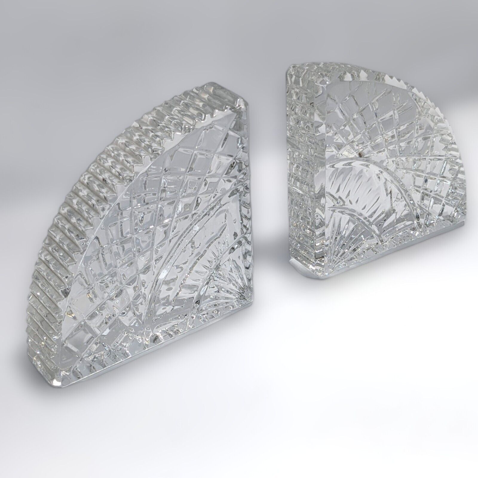 Authentic Waterford Cut Crystal Quadrant Pair Bookends Fan Style Made in Ireland