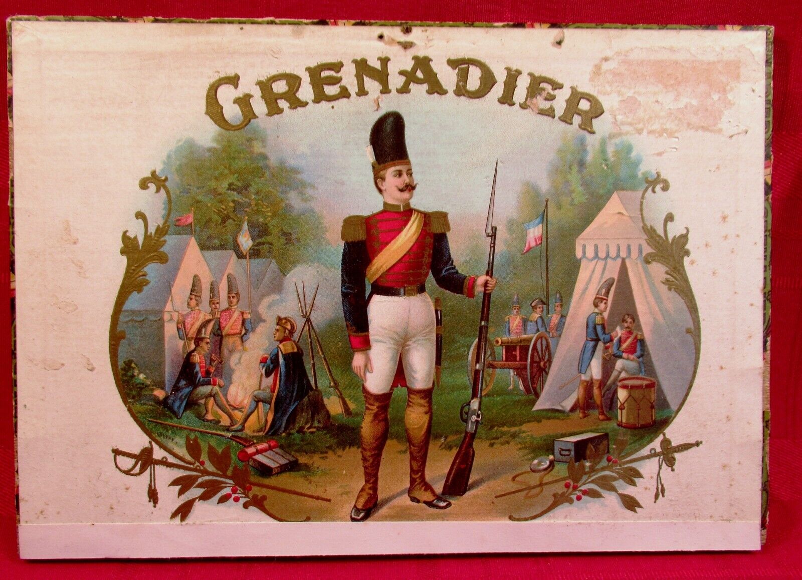 c1890  French Grenadier - Napoleon's Era Cigar Box Lid  -  EX EX RARE