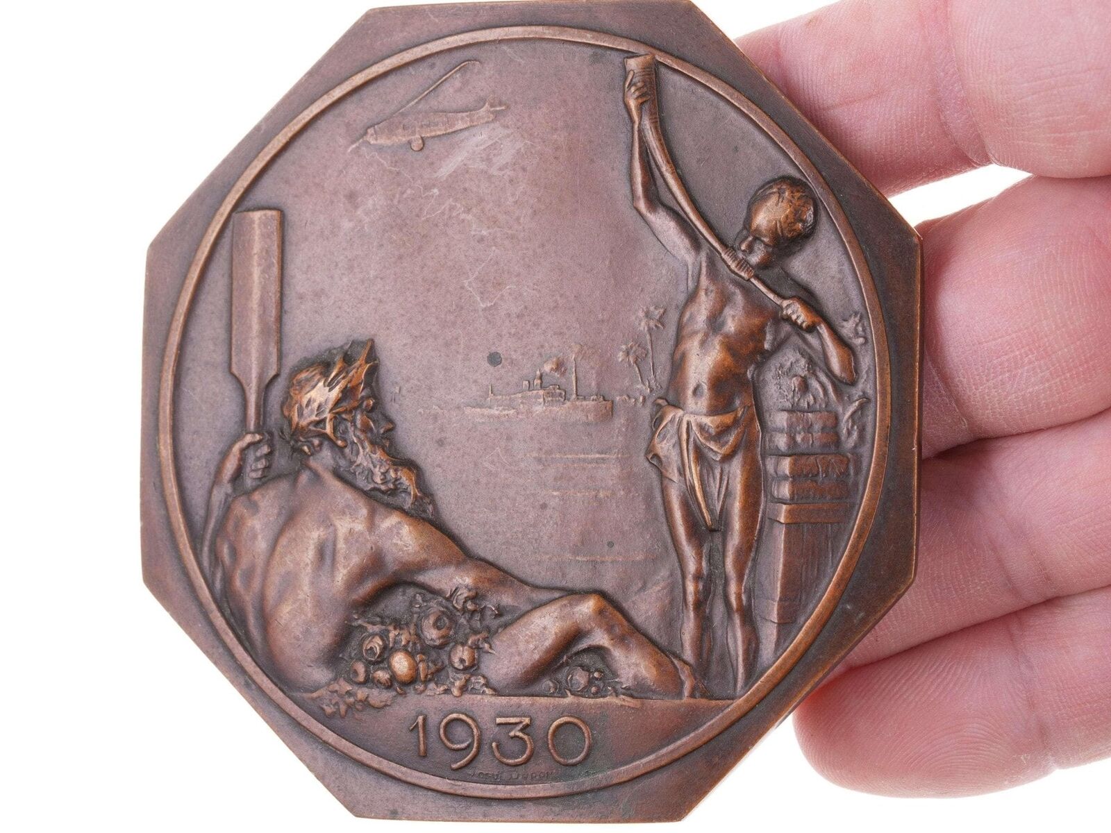 Josuë Dupon (Belgian, 1864-1935) Art deco universal exposition Anvers 1930 medal
