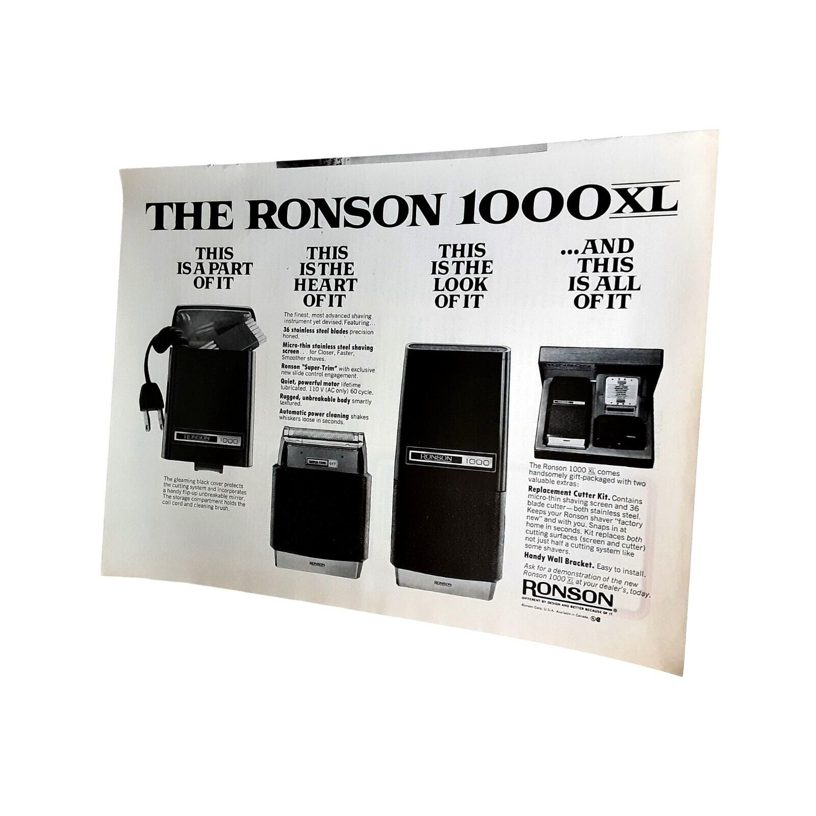 1972 Ronson 1000XL Electric Shaver Kit Vintage Print Ad 70s Original